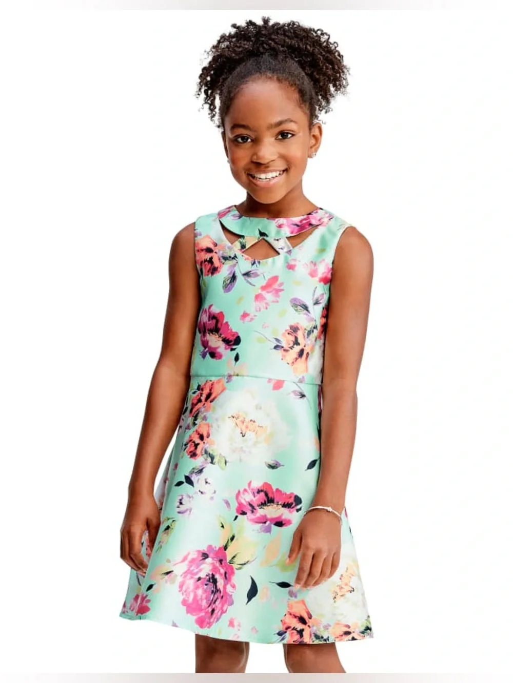 (A1) The Children's Place Girls Sleeveless Floral Cut-Out Dress Mint Green 6X/7
